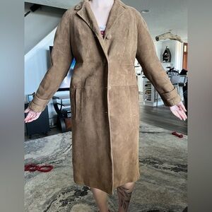 Begedor “Denise” Brown Long Suede Coat Vintage Leather Trench Retro Classic M/L